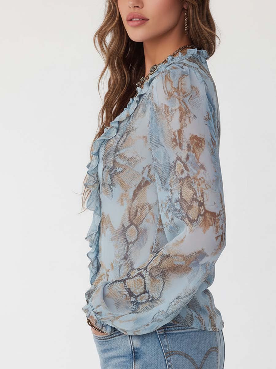 Marina · Blusa Chifón Azul Fruncida