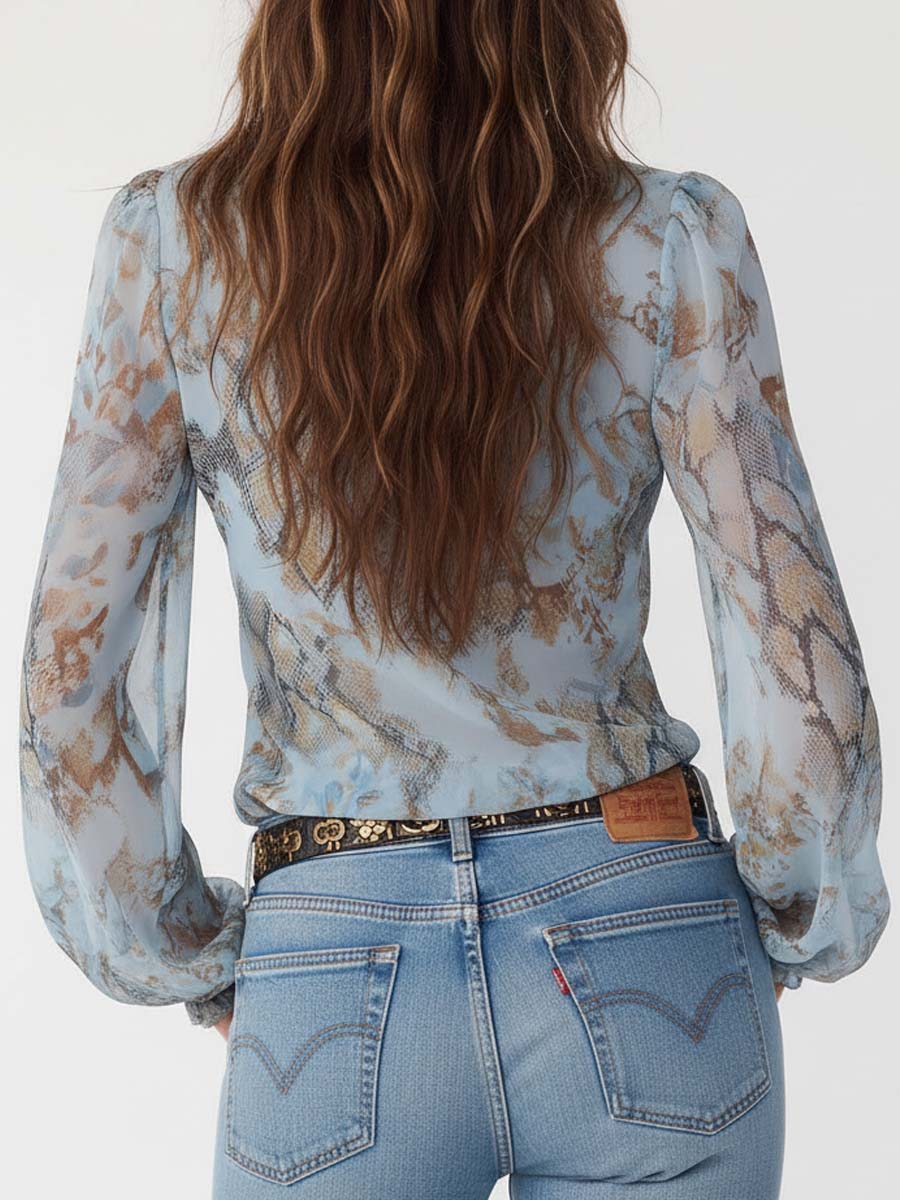Marina · Blusa Chifón Azul Fruncida